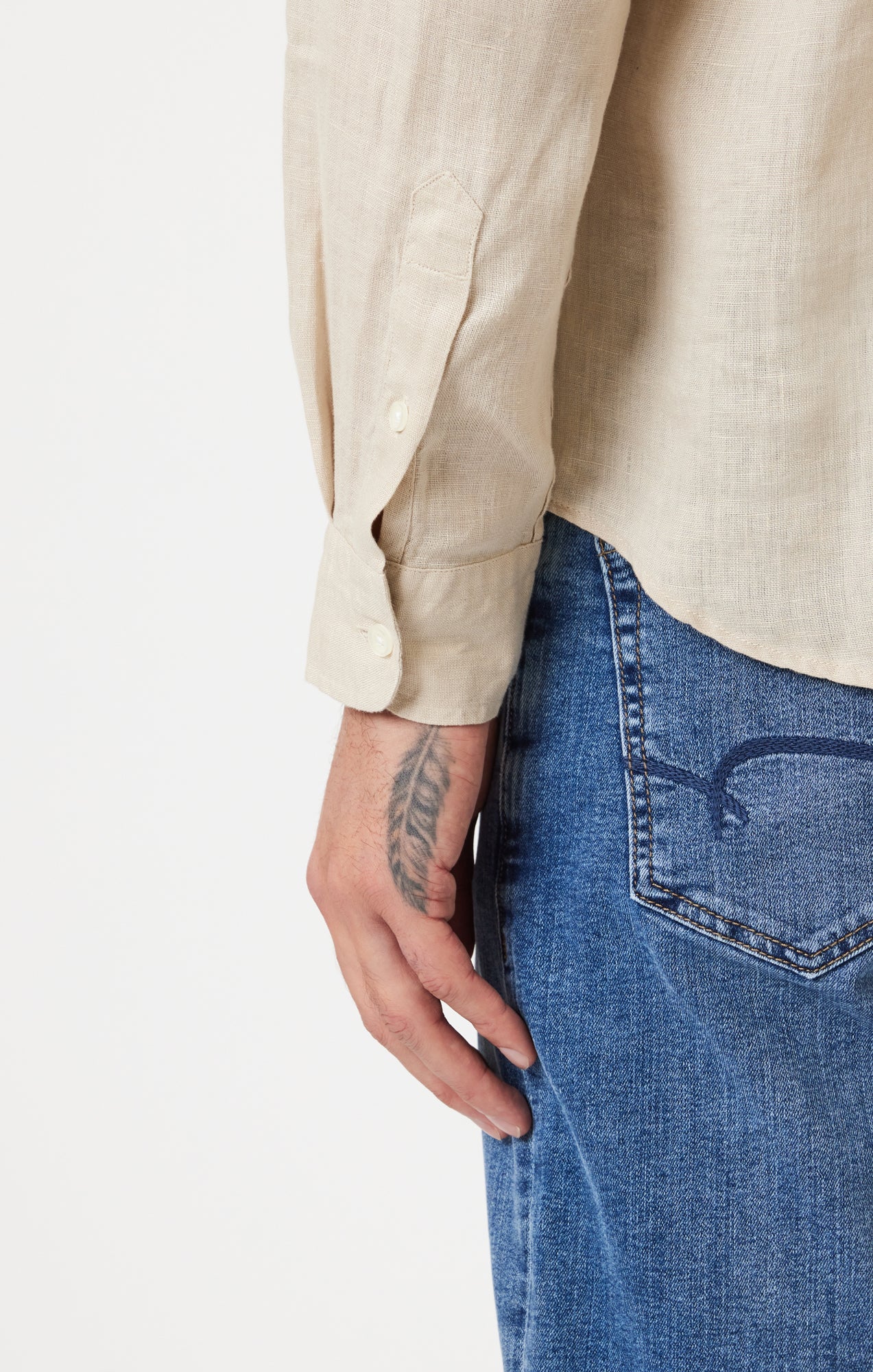 LINEN LONG SLEEVE BUTTON-UP SHIRT IN FEATHER GRAY - Mavi Jeans