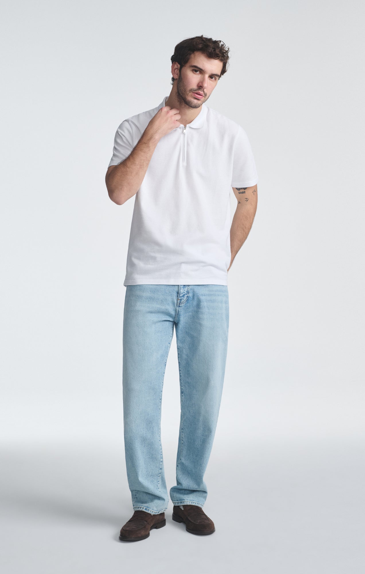 QUARTER ZIP POLO SHIRT IN WHITE - Mavi Jeans