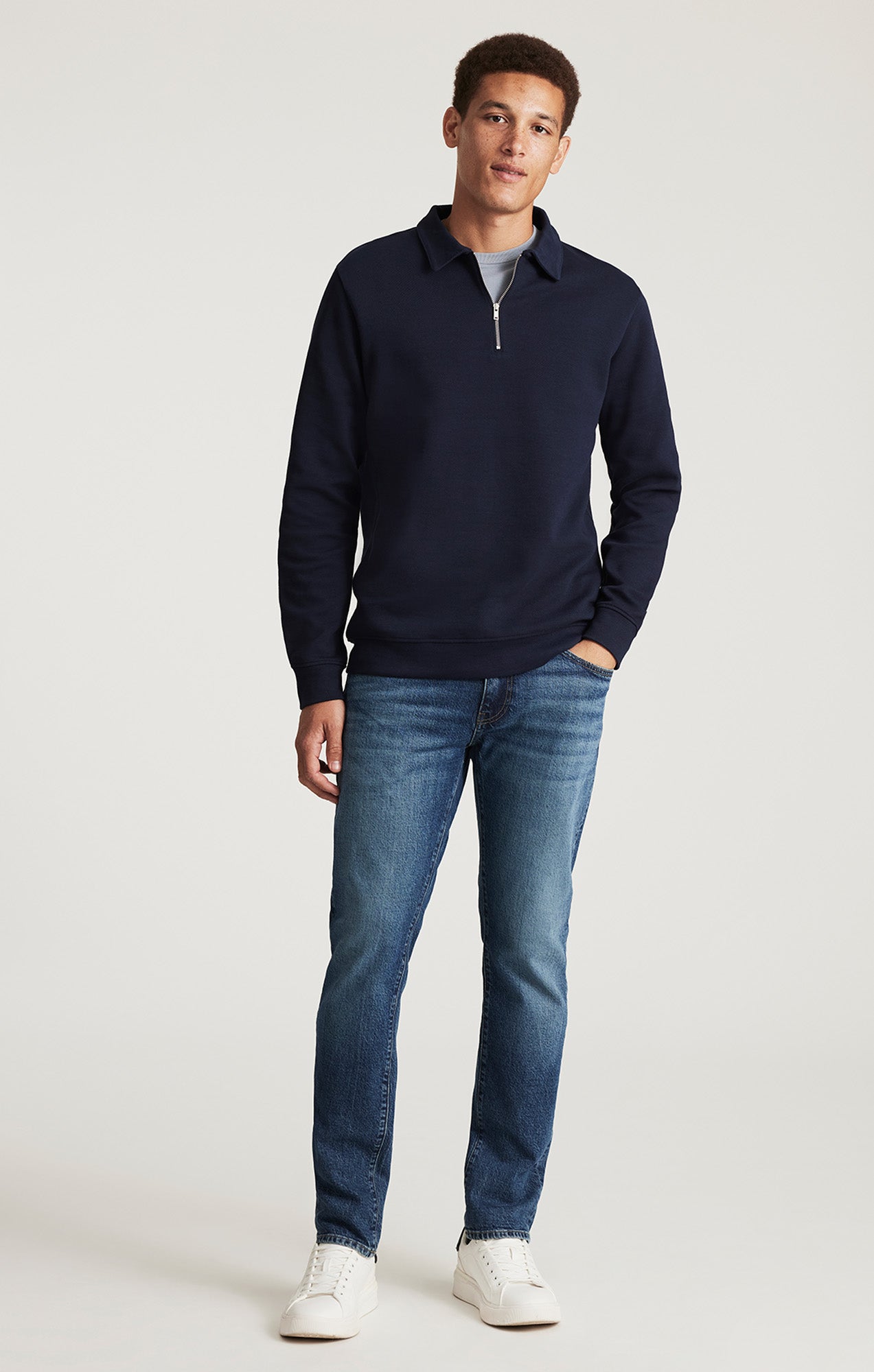 HALF ZIP SWEATSHIRT IN BARITONE BLUE - Mavi Jeans