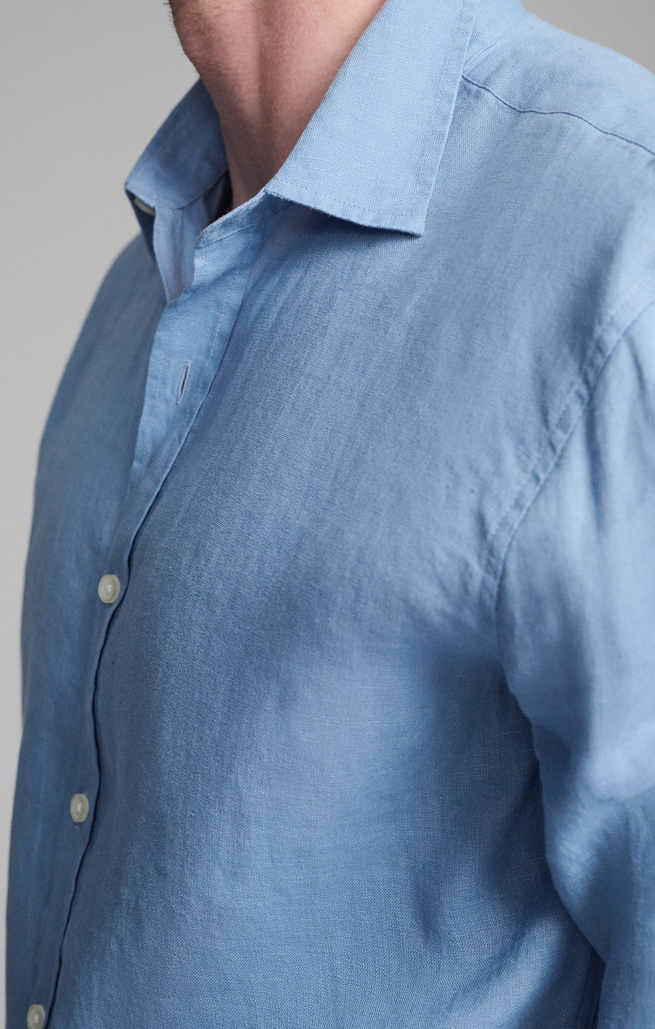 LINEN LONG SLEEVE BUTTON-UP SHIRT IN FADED DENIM - Mavi Jeans