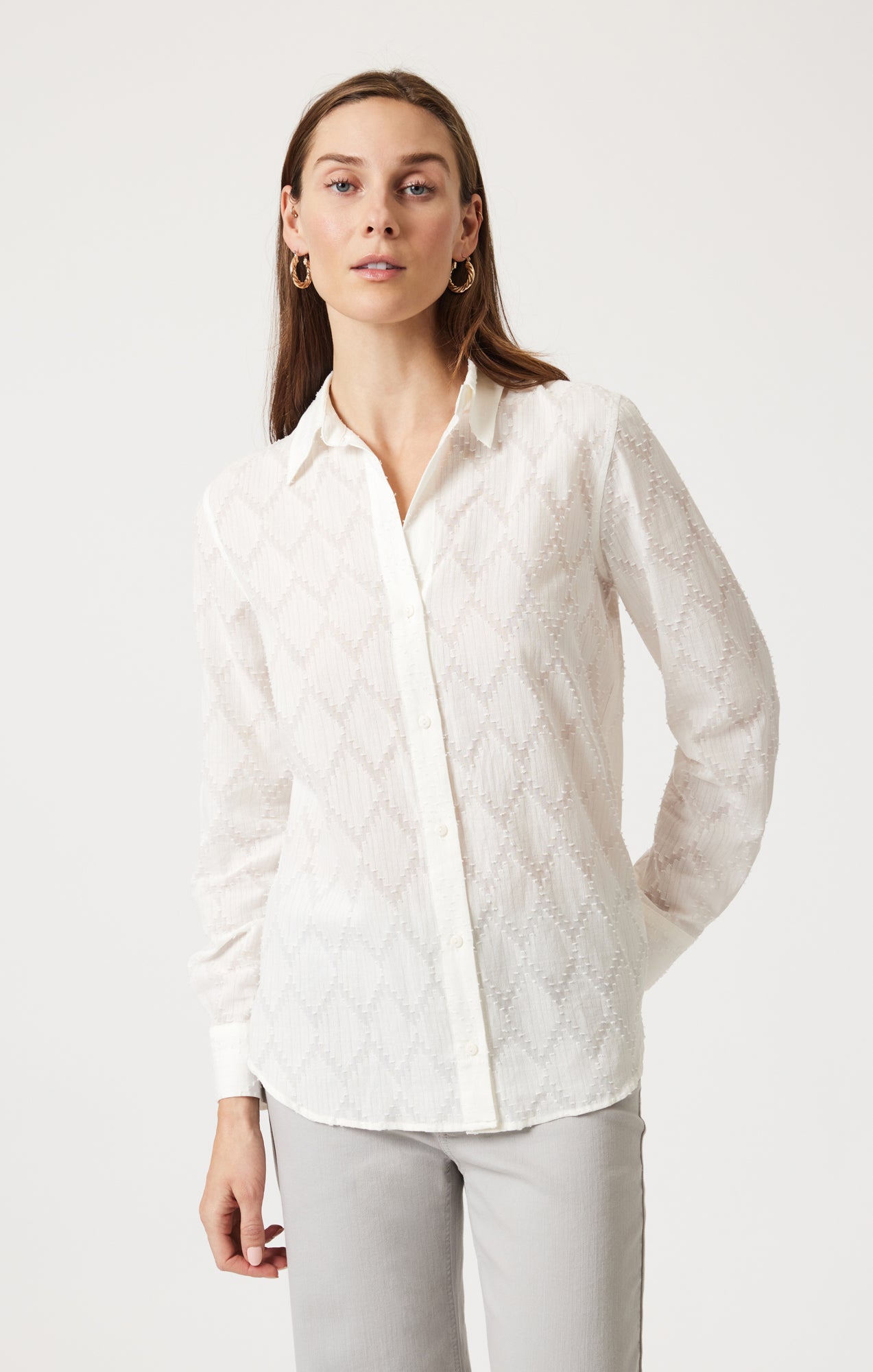 Mavi Women's Sheer Textured Button-Up Shirt In Antique White Mavi Women's Sheer Textured Button-Up Shirt In Antique White