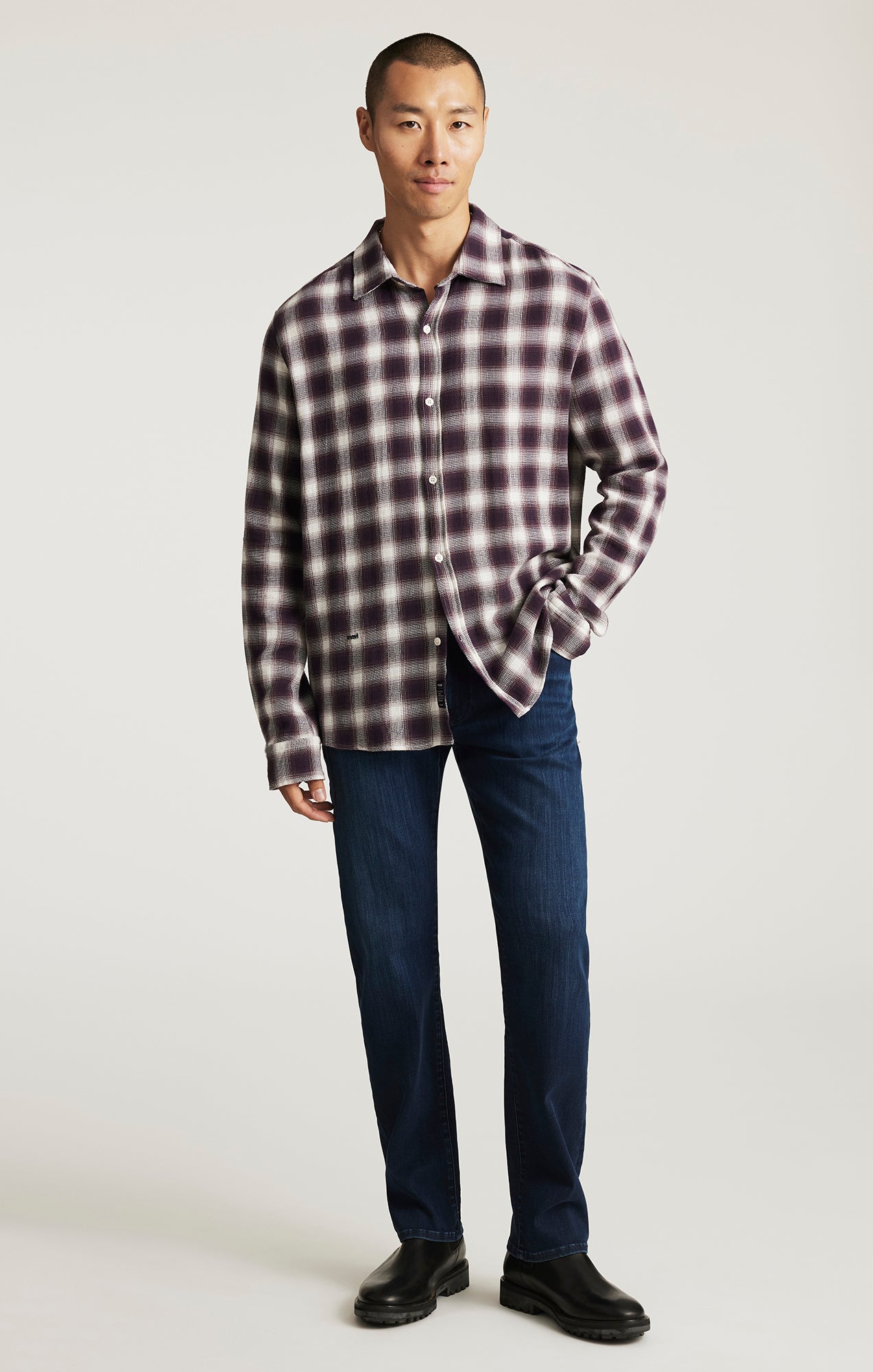 PLAID LONG SLEEVE BUTTON-UP SHIRT IN NIGHTSHADE CHECK - Mavi Jeans