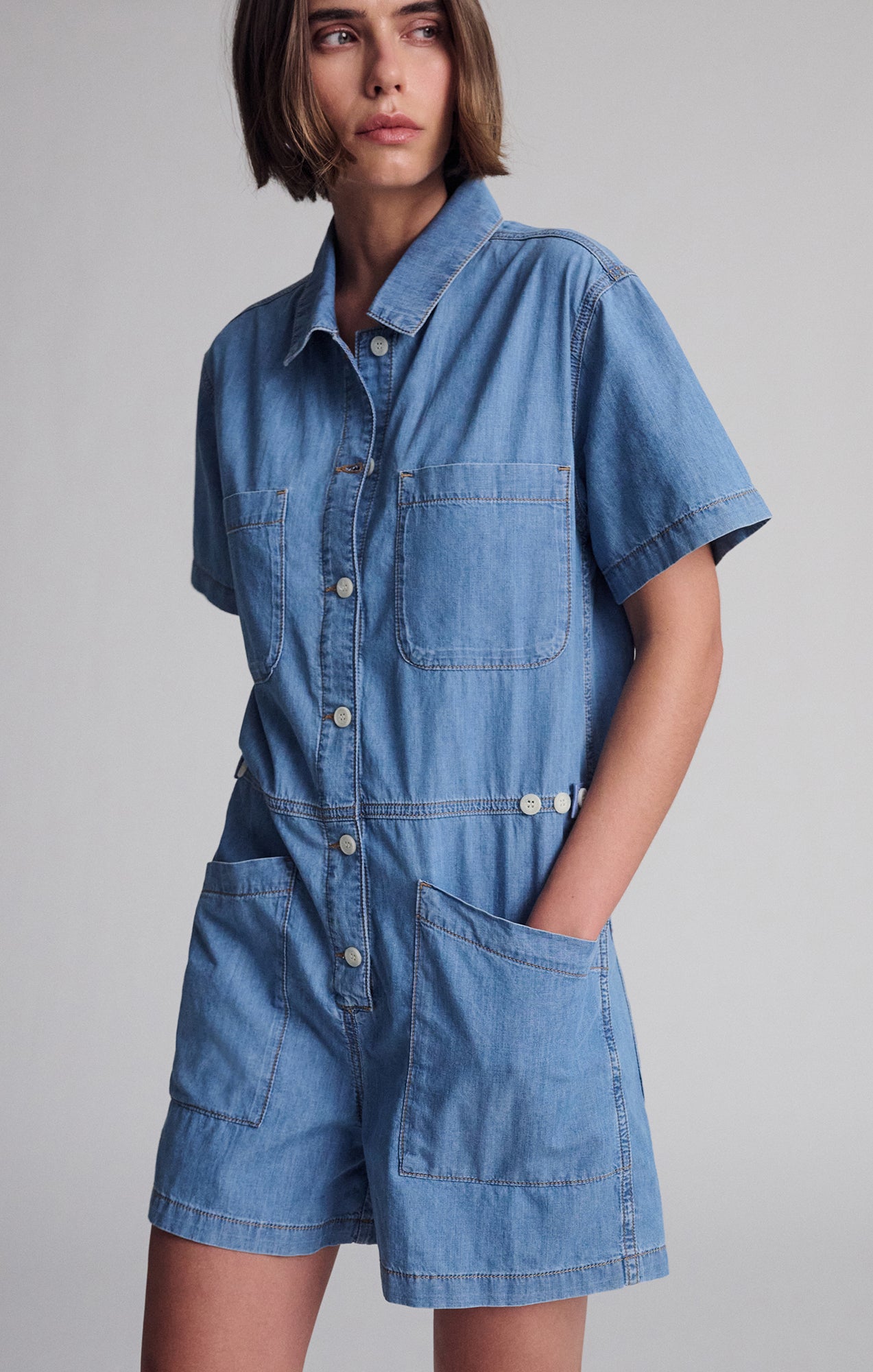 Mavi Women's Noreen Denim Romper In Mid Vintage Light Denim Mavi Women's Noreen Denim Romper In Mid Vintage Light Denim