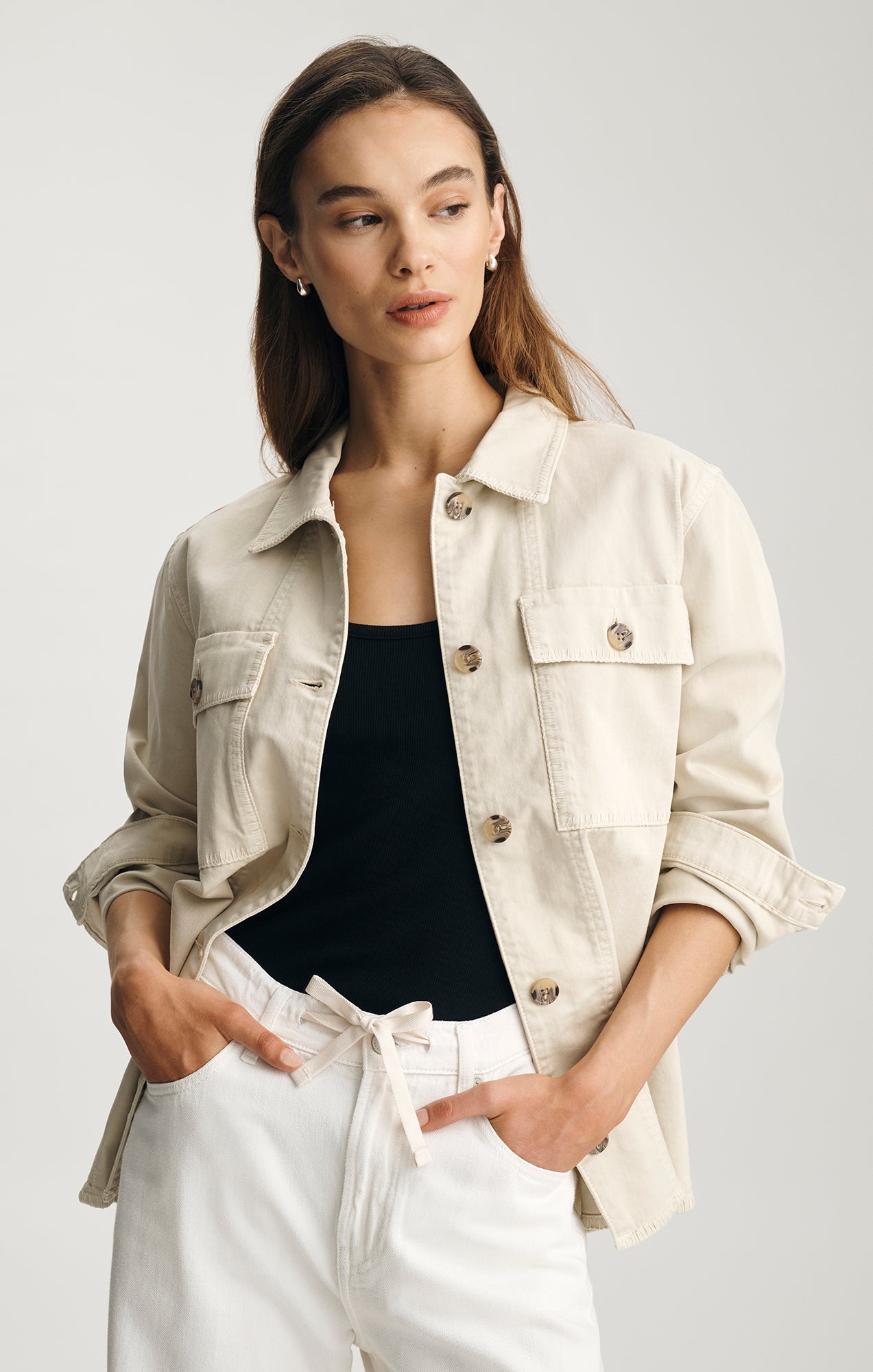 Mavi Women's Utility Overshirt In Oyster Gray – Mavi Jeans