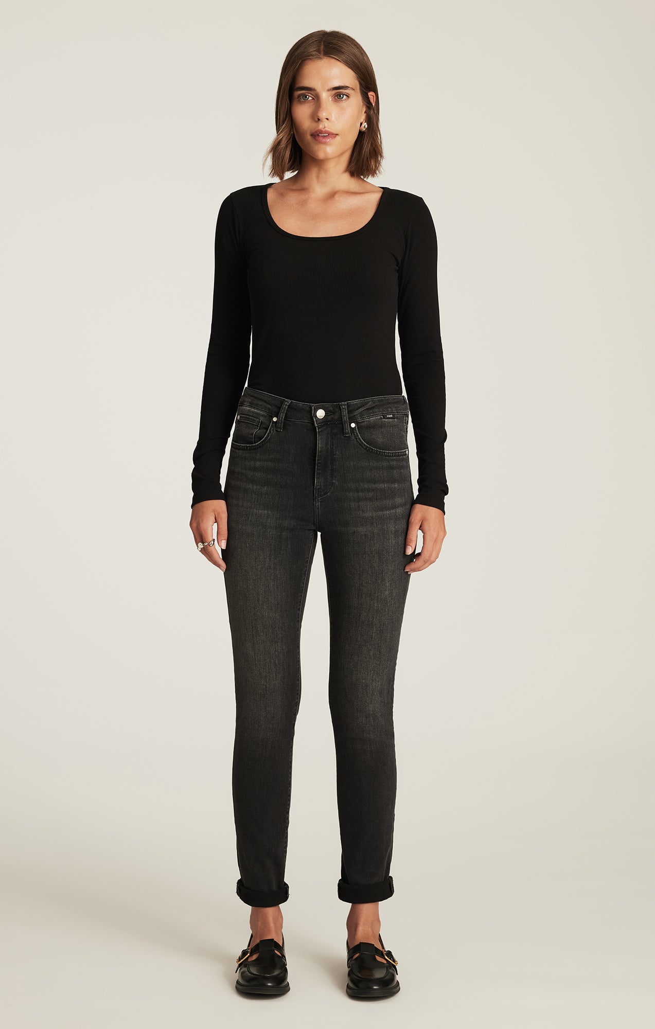 KATHLEEN SLIM BOYFRIEND IN SMOKE BRUSHED FEATHER BLUE