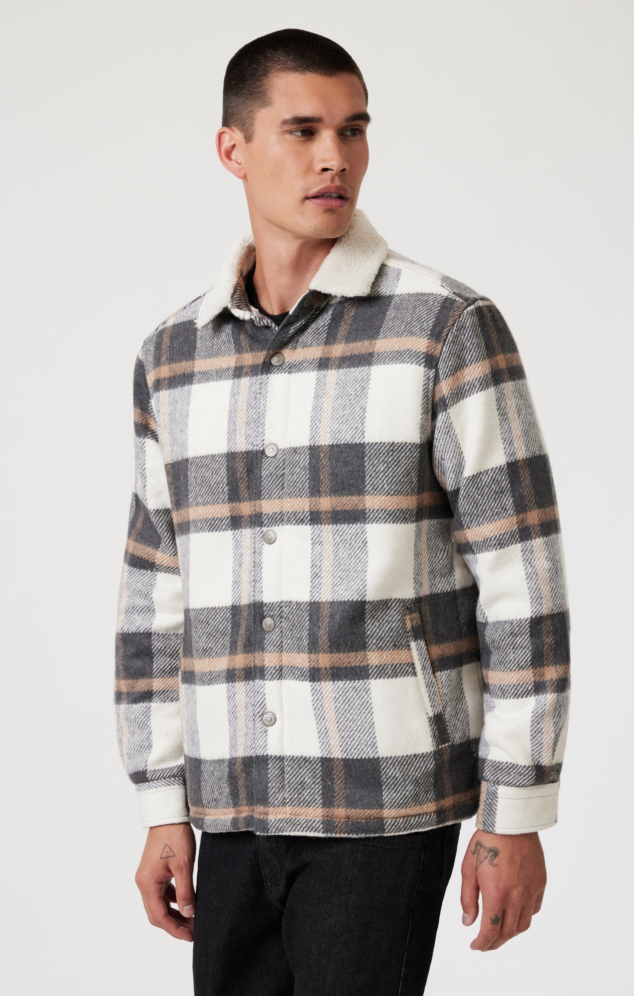 PLAID SHACKET IN GRAY CHECK - Mavi Jeans