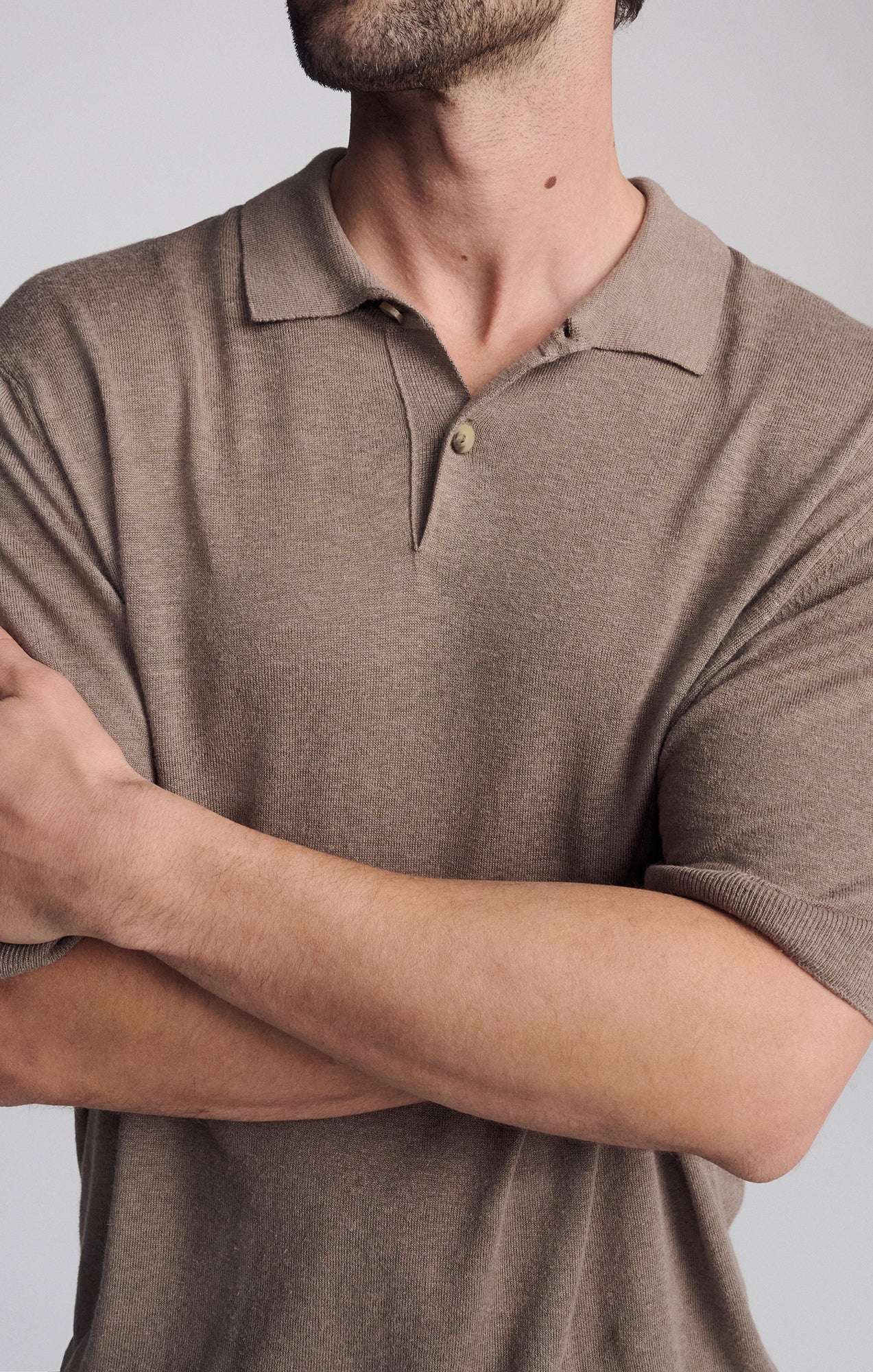 SHORT SLEEVE POLO SWEATER IN BRINDLE - Mavi Jeans