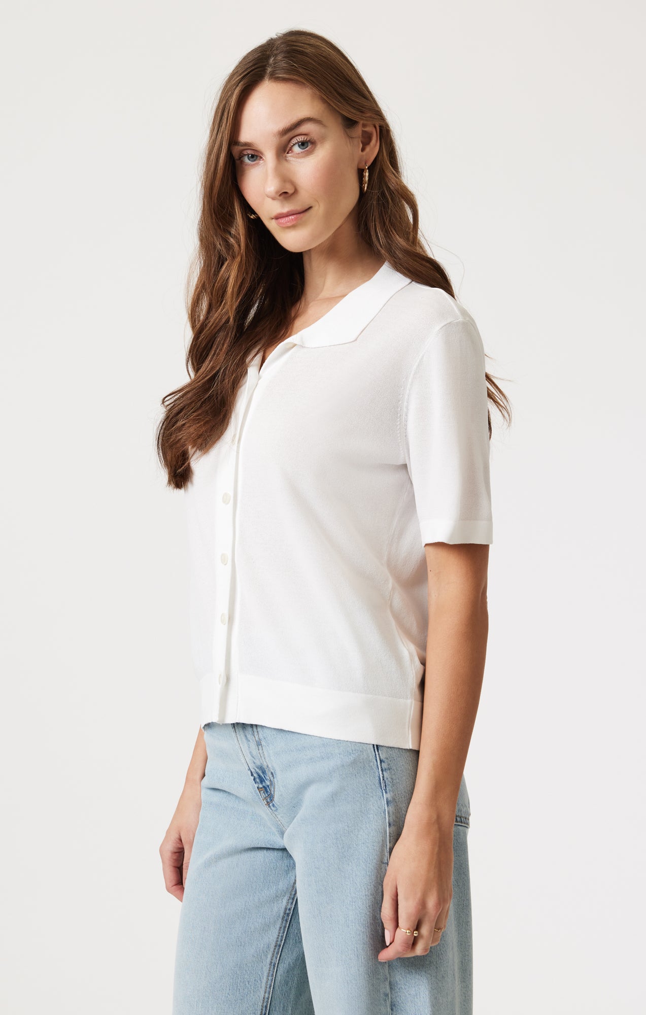 SHORT SLEEVE POLO CARDIGAN IN ANTIQUE - Mavi Jeans