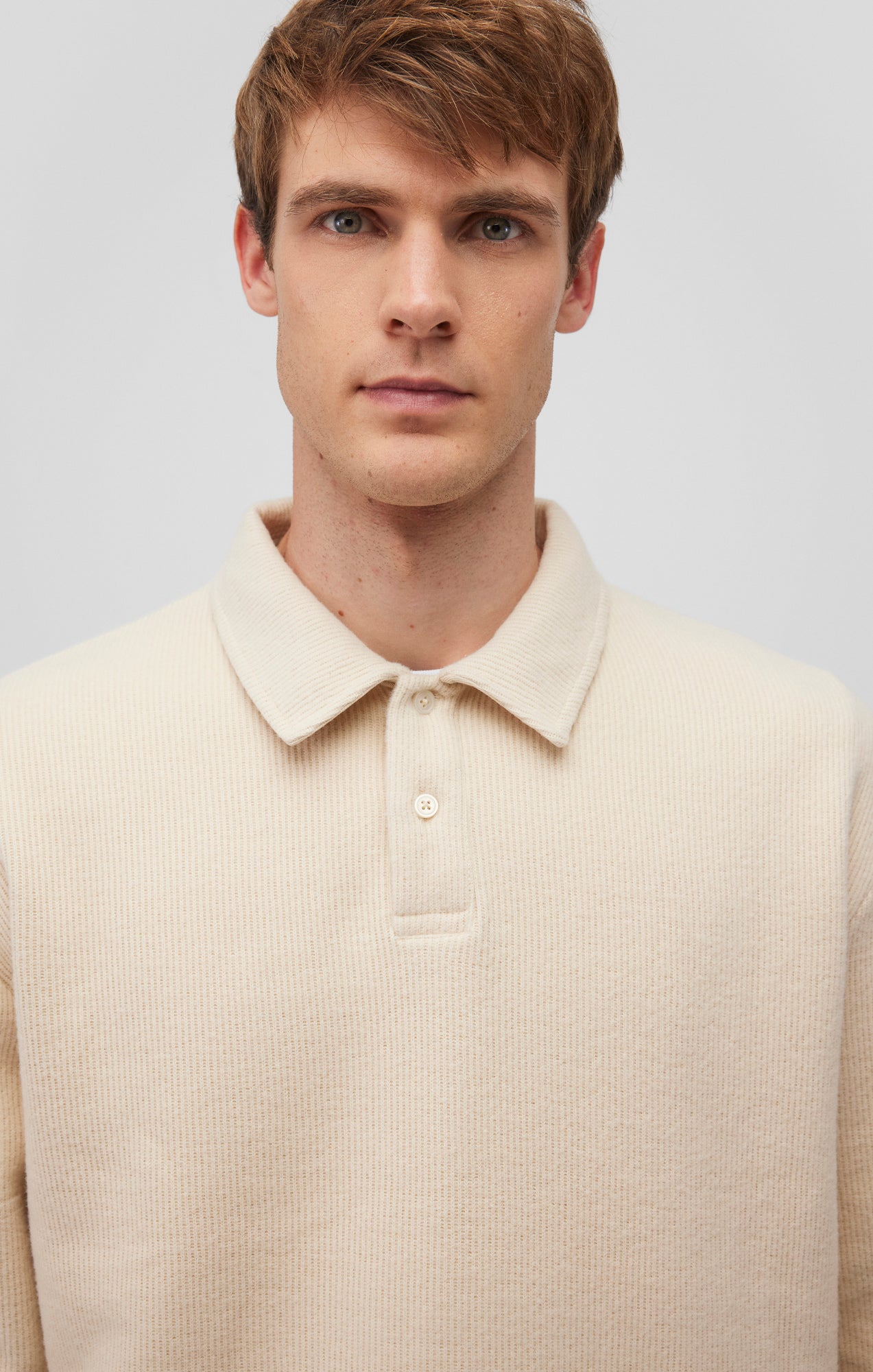 BUTTON POLO SWEATSHIRT IN ALMOND MILK - Mavi Jeans