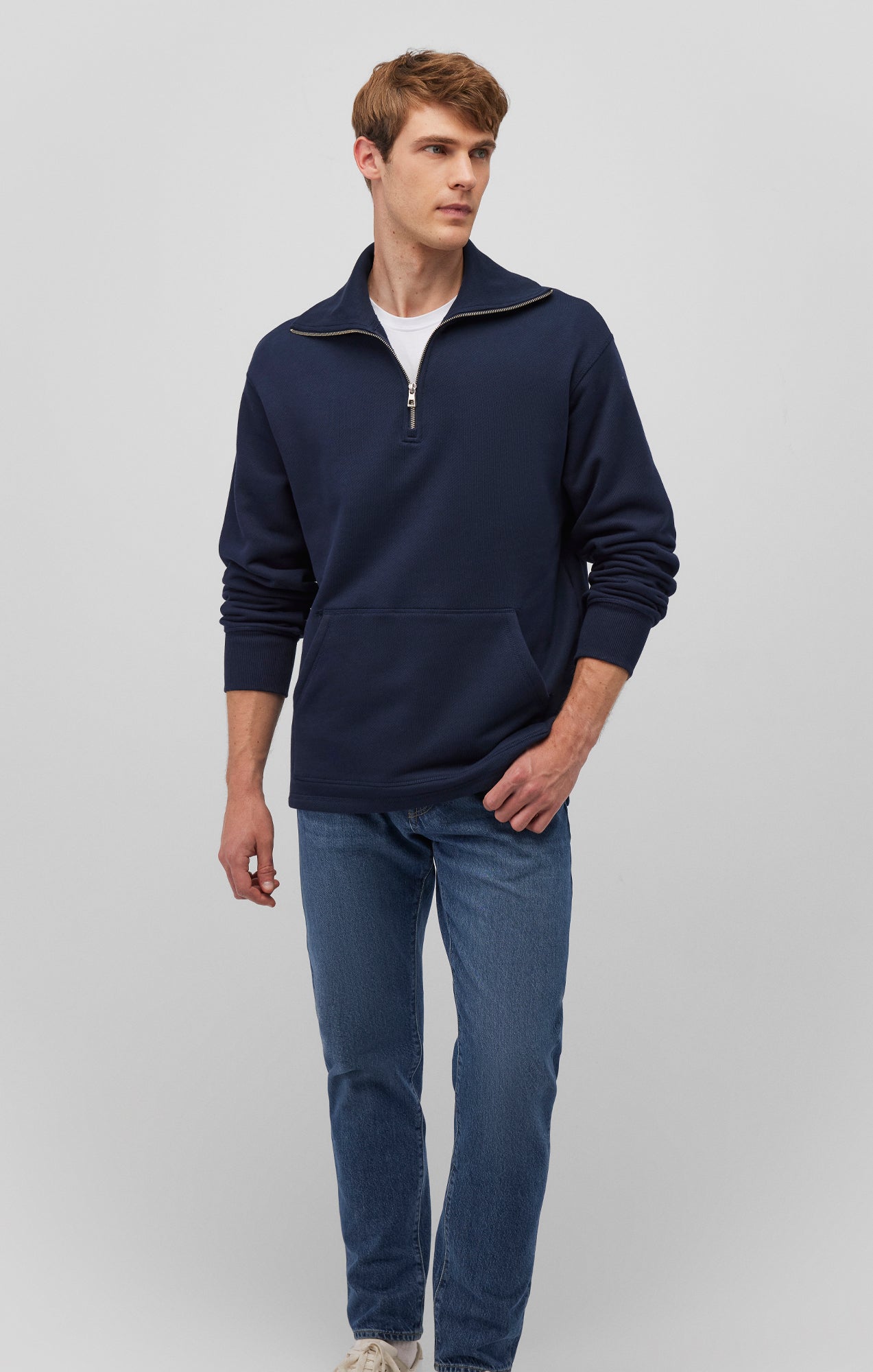 QUARTER ZIP POCKET SWEATSHIRT IN NAVY BLAZER - Mavi Jeans