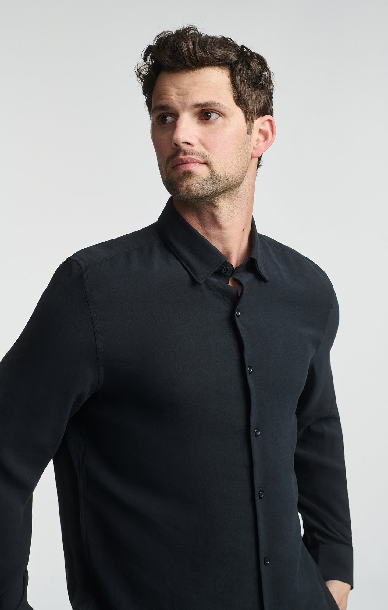 LONG SLEEVE BUTTON-UP SHIRT IN BLACK - Mavi Jeans