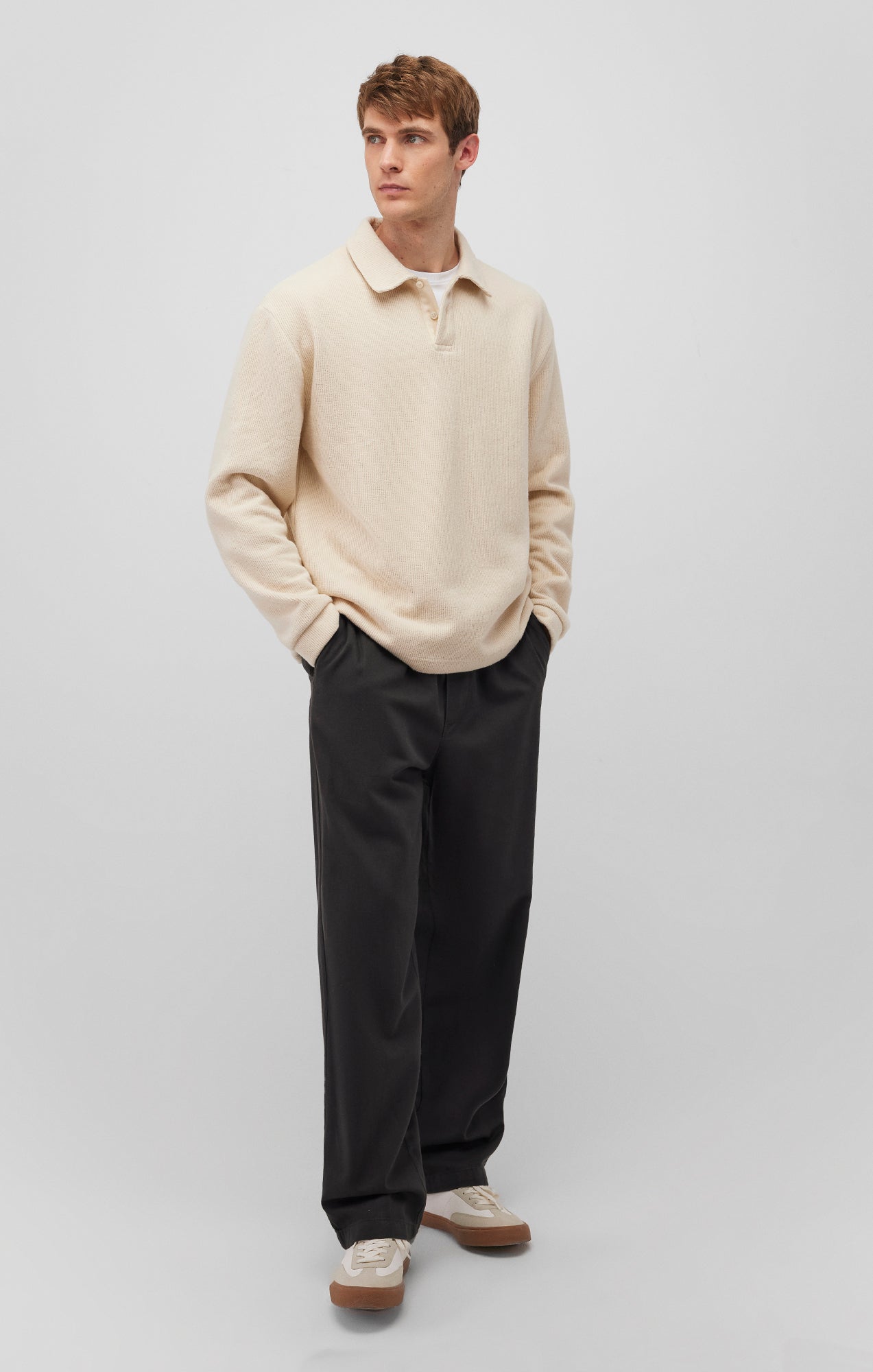 BUTTON POLO SWEATSHIRT IN ALMOND MILK - Mavi Jeans