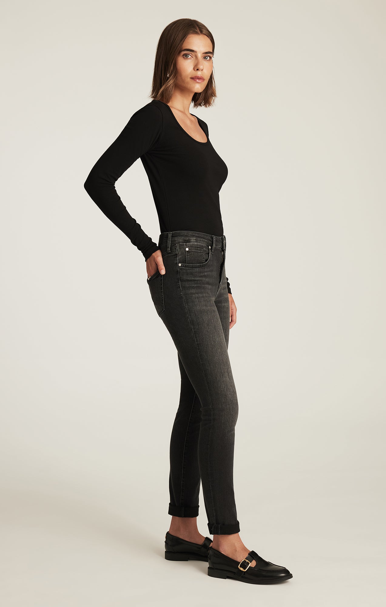 KATHLEEN SLIM BOYFRIEND IN SMOKE BRUSHED FEATHER BLUE