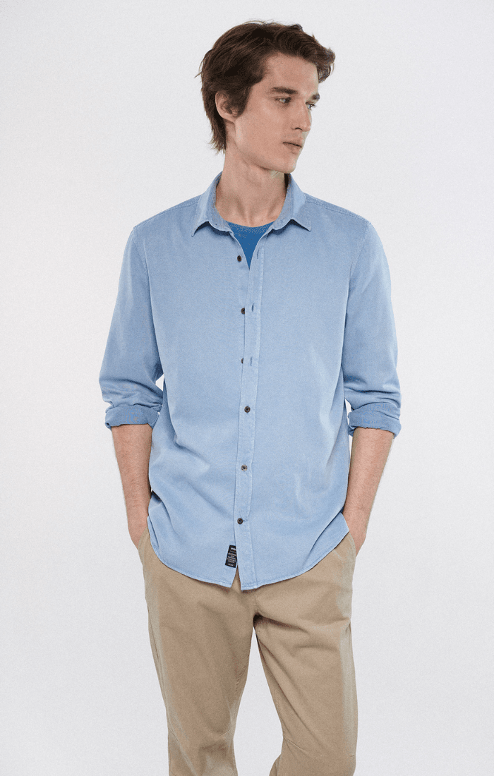 Organic Cotton Twill Shirt Men Clothing Long Sleeve Button Shirts