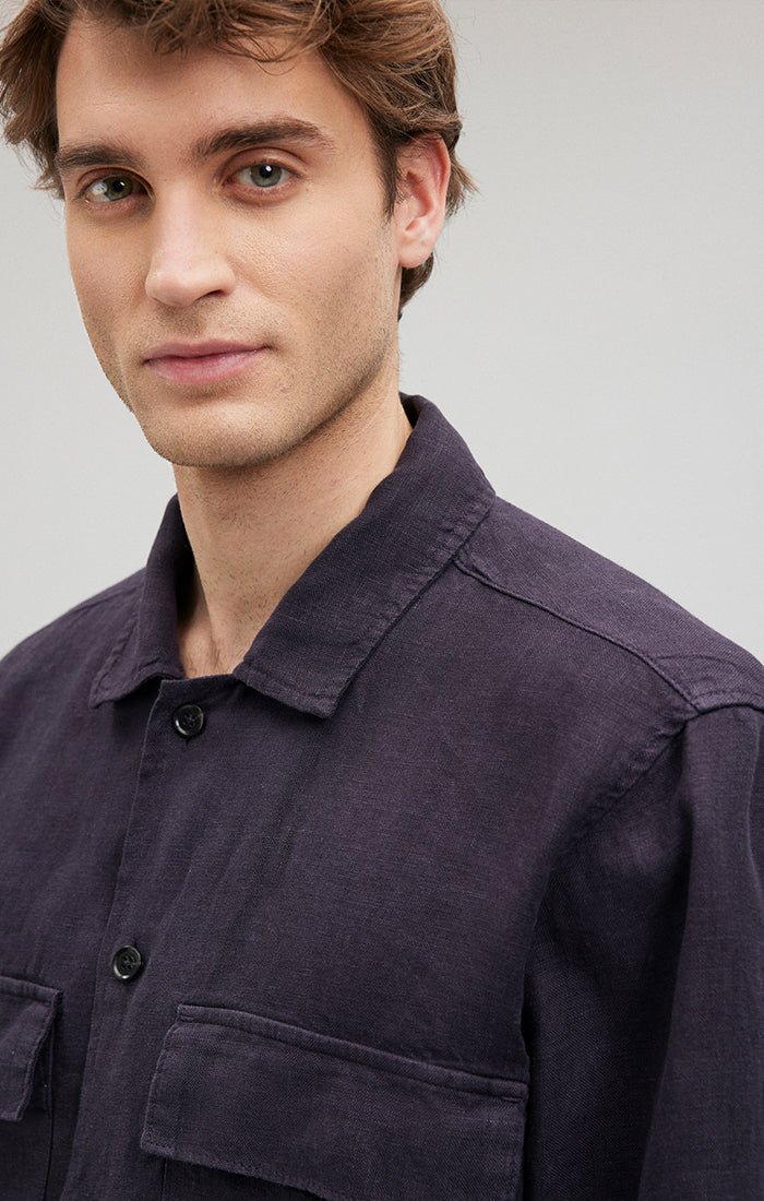 DOUBLE POCKET BUTTON-UP LINEN SHIRT IN PERISCOPE - Mavi Jeans