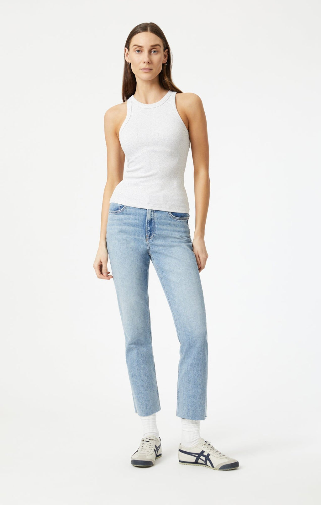 RACER BACK TANK TOP IN SNOW GREY MELANGE - Mavi Jeans