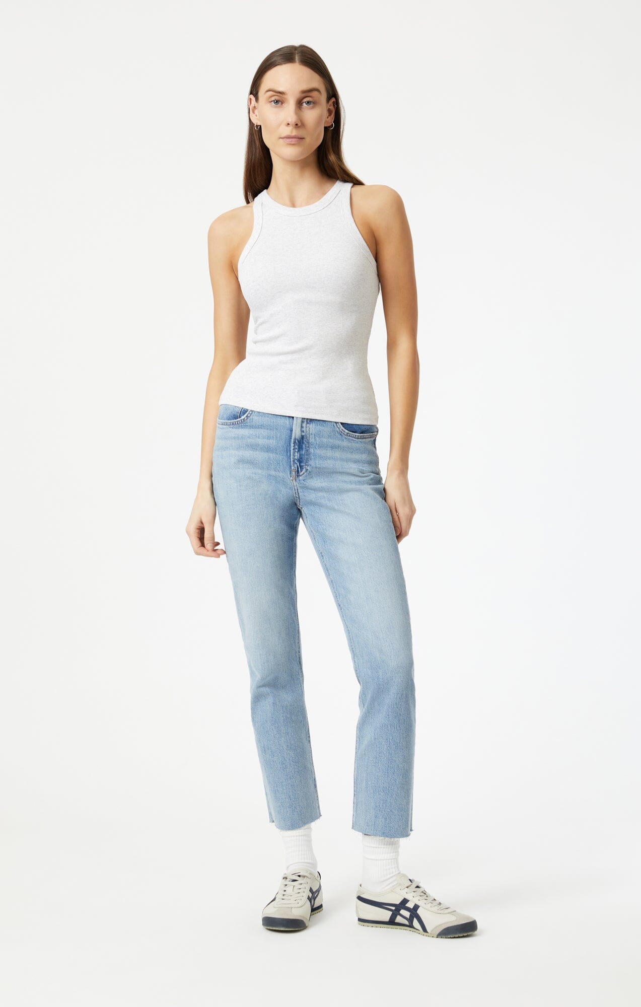 RACER BACK TANK TOP IN SNOW GREY MELANGE - Mavi Jeans