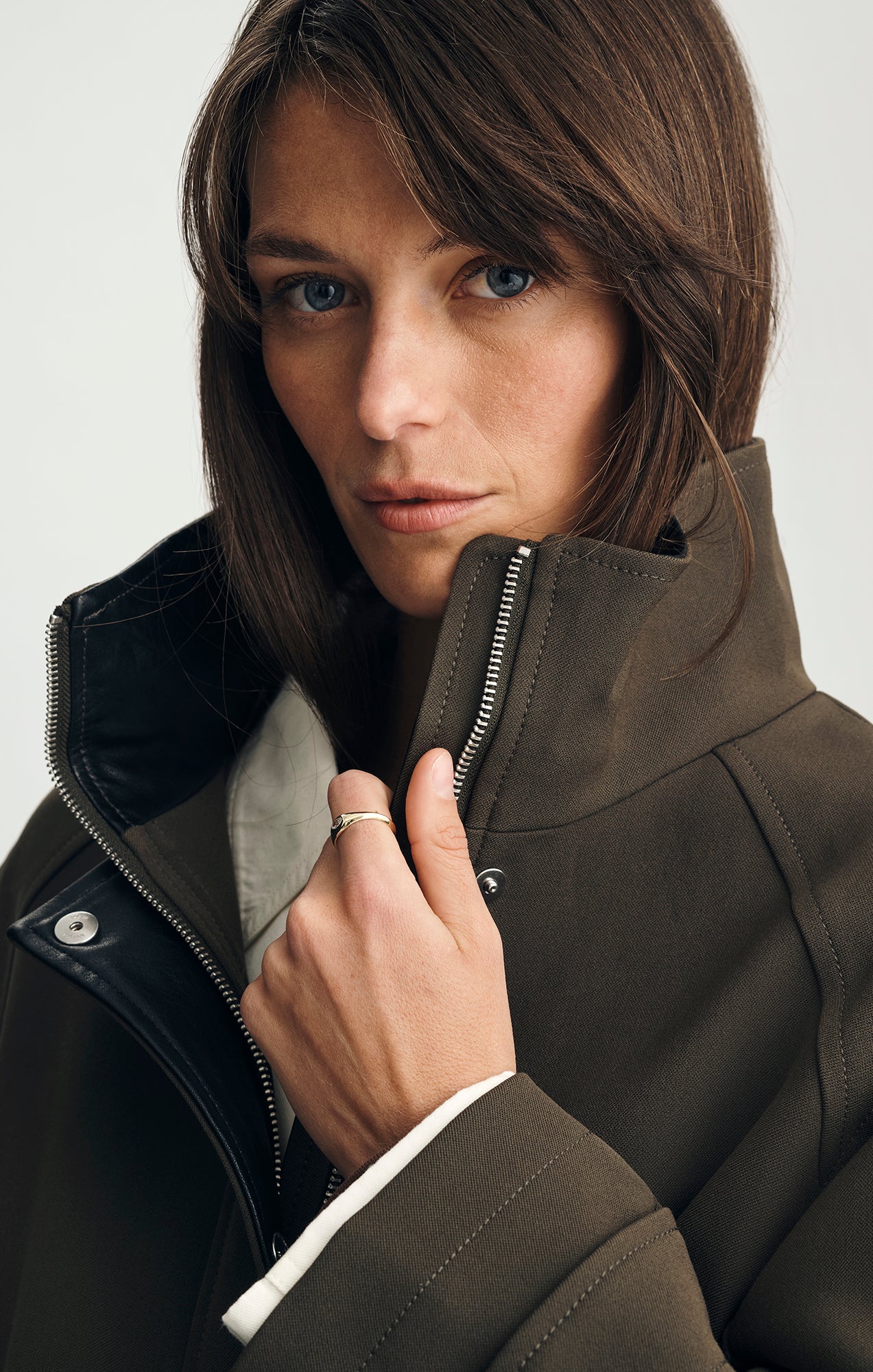 OVERSIZED FUNNEL NECK JACKET IN OLIVE NIGHT - Mavi Jeans