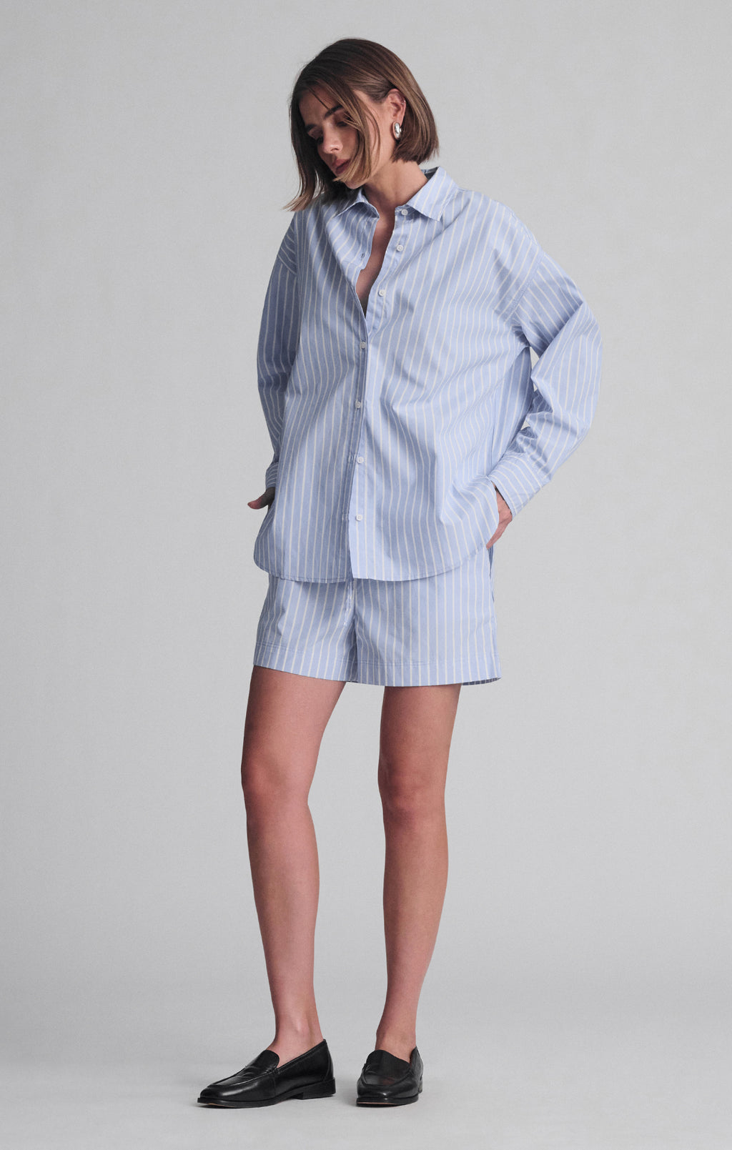 LONG SLEEVE BUTTON-UP SHIRT IN BLUE STRIPE - Mavi Jeans