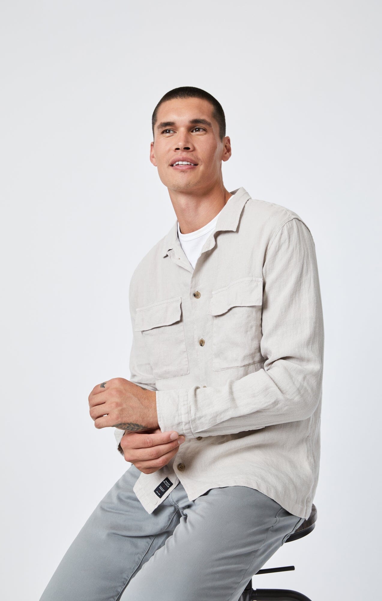 DOUBLE POCKET LINEN BUTTON-UP SHIRT IN MOONSTRUCK - Mavi Jeans