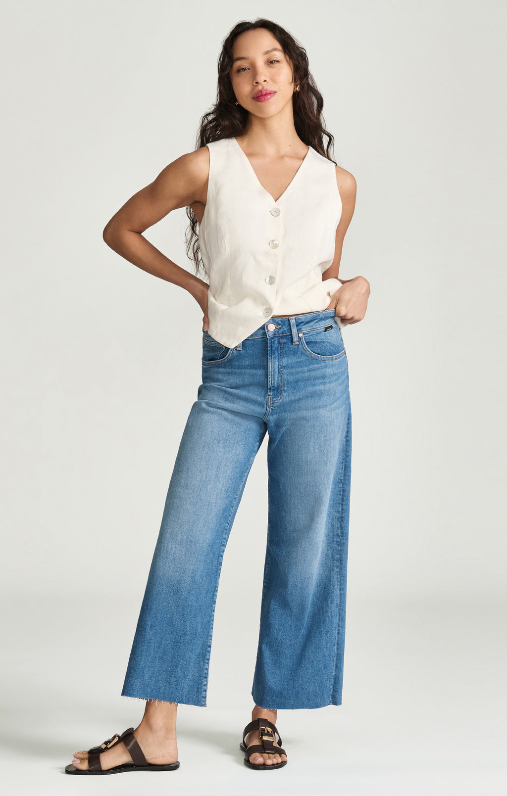 PALOMA CROPPED WIDE LEG IN MID BRUSHED FLEX BLUE - Mavi Jeans
