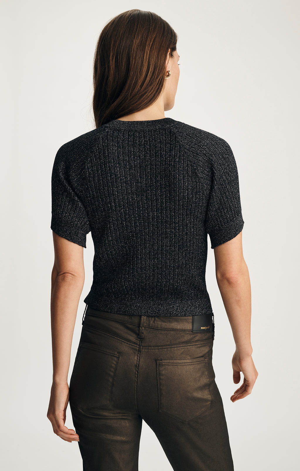SHORT SLEEVE CREW NECK SWEATER IN BLACK