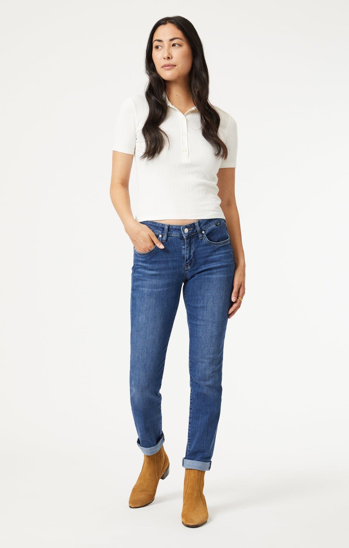EMMA SLIM BOYFRIEND IN DARK BRUSHED FEATHER BLUE - Mavi Jeans
