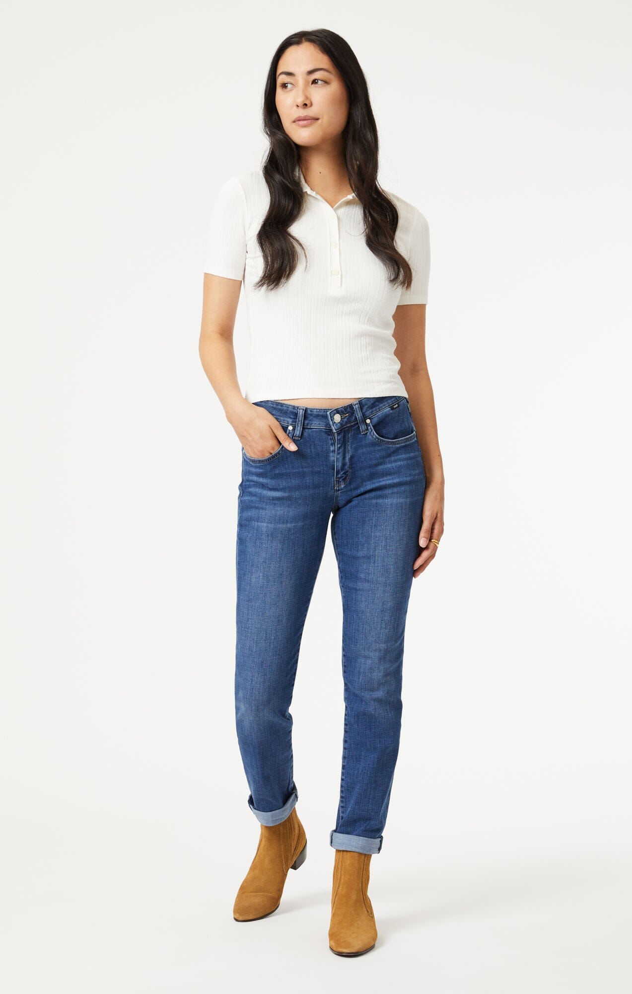 EMMA SLIM BOYFRIEND IN DARK BRUSHED FEATHER BLUE - Mavi Jeans
