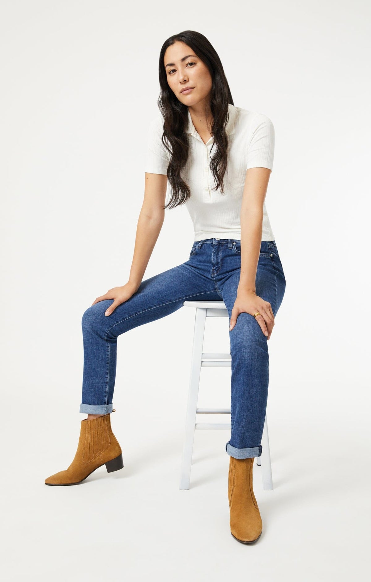 EMMA SLIM BOYFRIEND IN DARK BRUSHED FEATHER BLUE - Mavi Jeans
