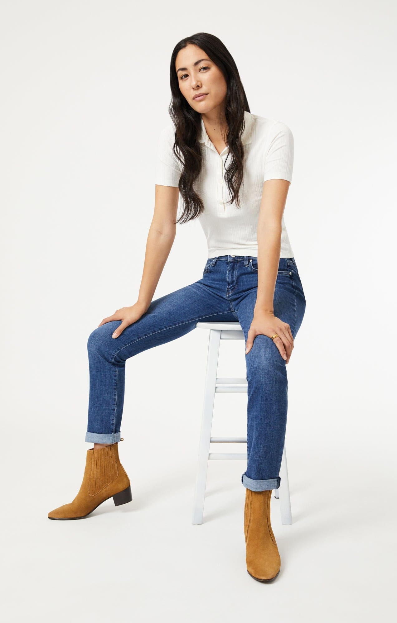 EMMA SLIM BOYFRIEND IN DARK BRUSHED FEATHER BLUE - Mavi Jeans