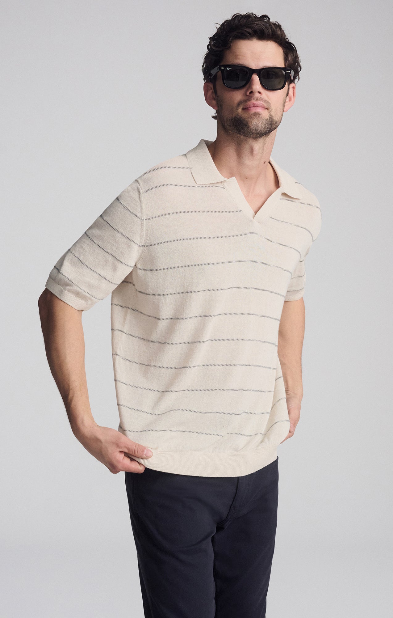 POLO SHORT SLEEVE SWEATER IN ANTIQUE WHITE - Mavi Jeans