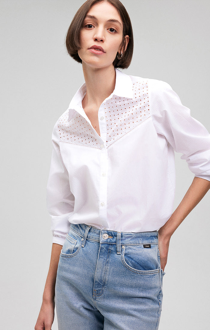 Mavi Women's Lace Detail Button-Up Shirt in White Mavi Women's Lace Detail Button-Up Shirt in White