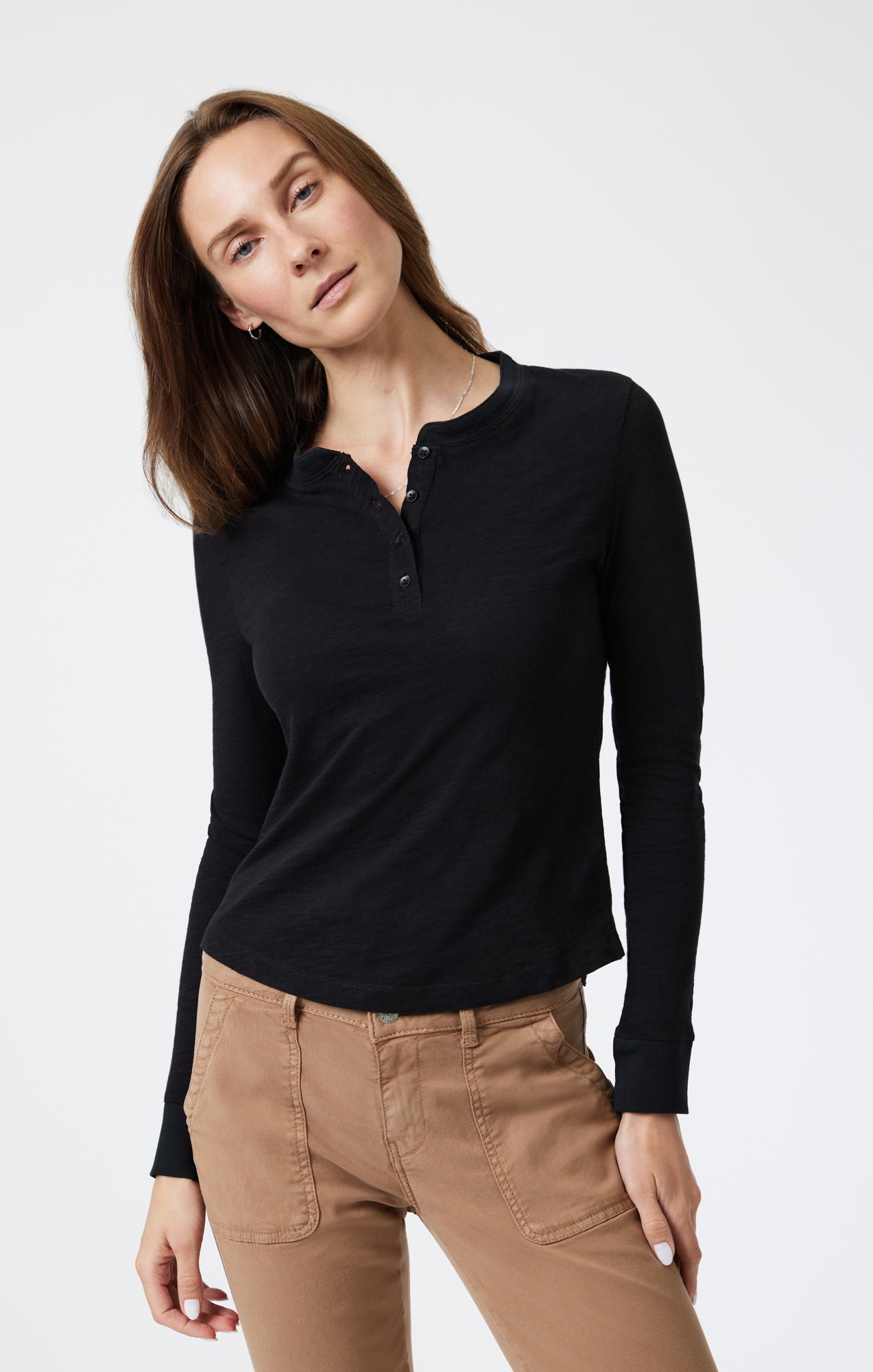 HENLEY T-SHIRT IN BLACK - Mavi Jeans