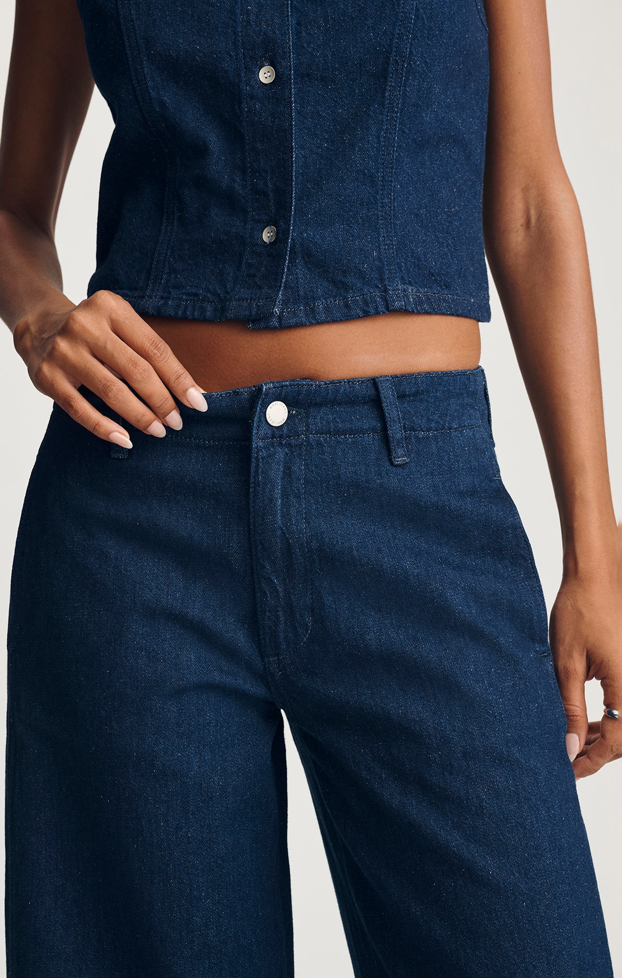 SIENA CHINO WIDE LEG IN DARK LINEN DENIM