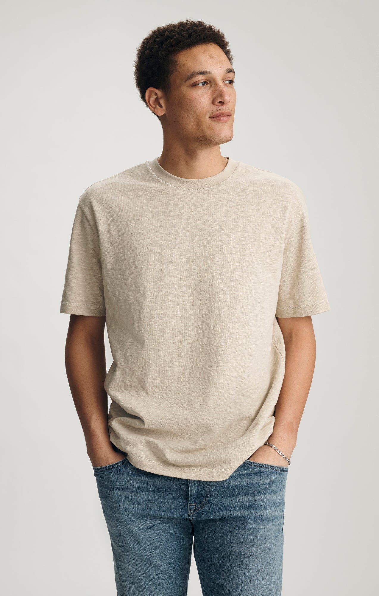 SLUB CREW NECK T-SHIRT IN FEATHER GRAY - Mavi Jeans