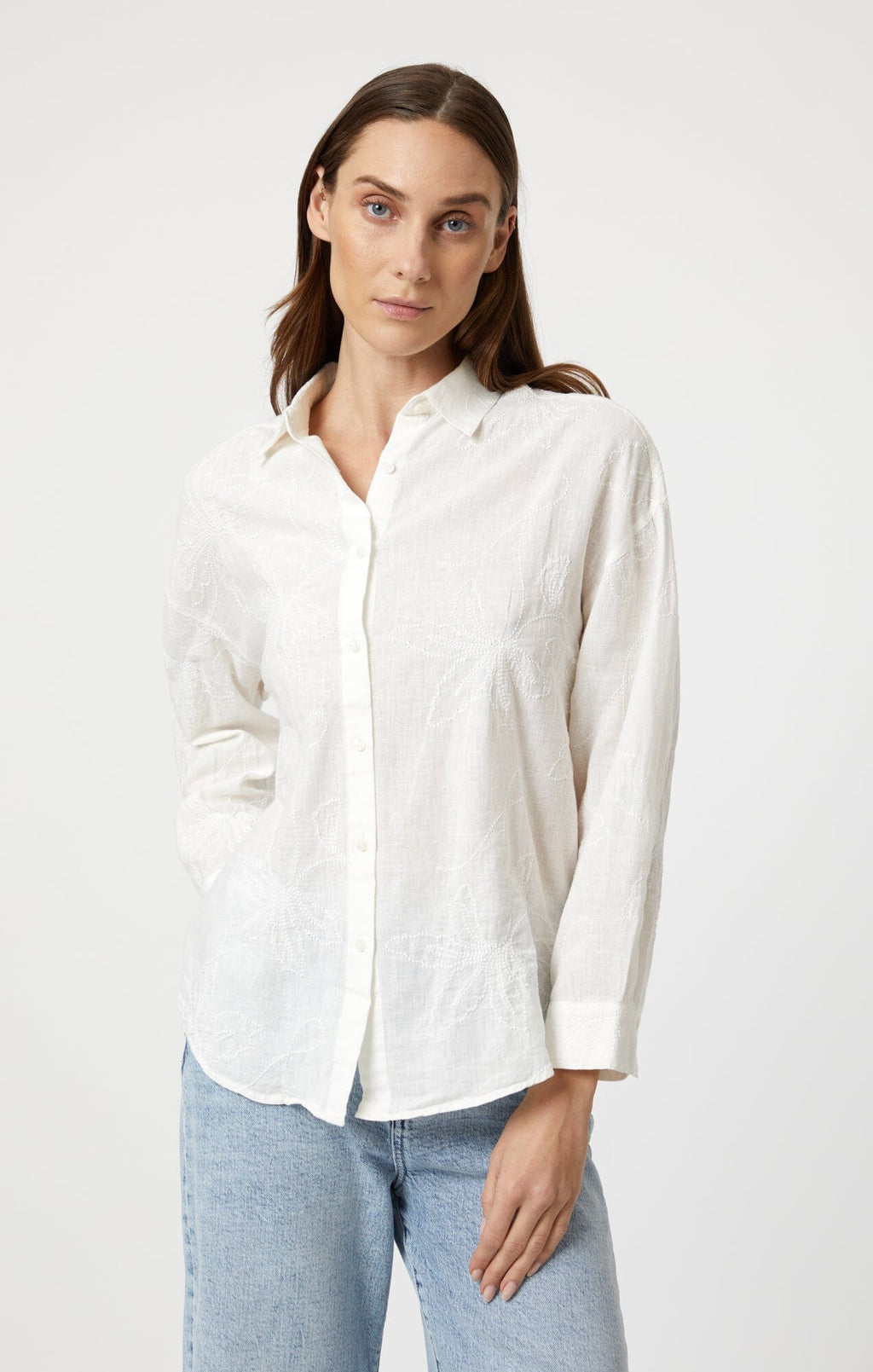 JACQUARD LONG SLEEVE SHIRT IN WHITE - Mavi Jeans