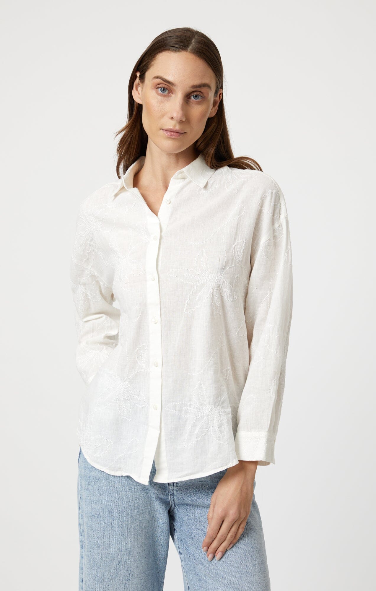 JACQUARD LONG SLEEVE SHIRT IN WHITE - Mavi Jeans