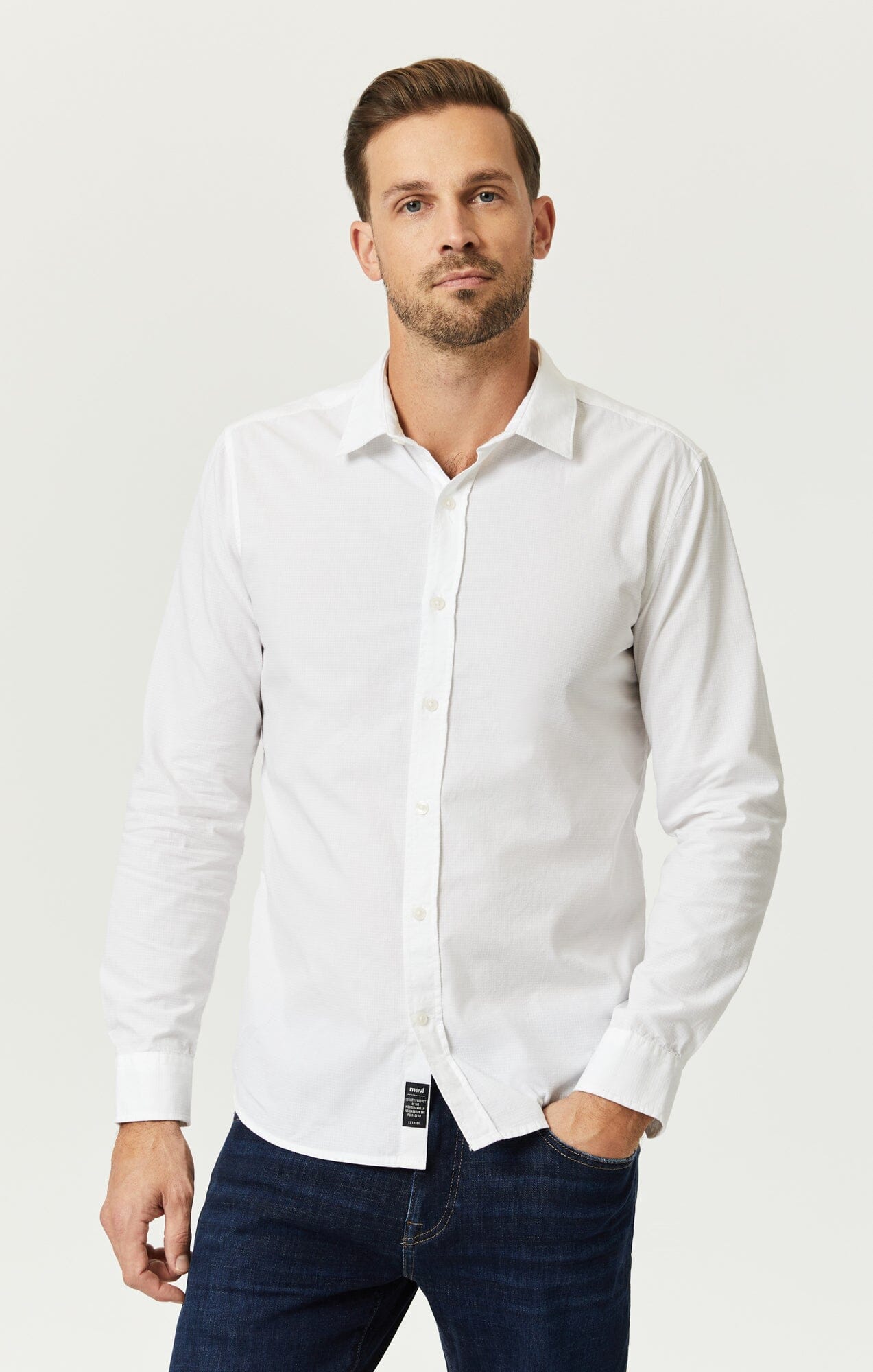 Mavi Men's Button Up-Long Sleeve Shirt In White – Mavi Jeans