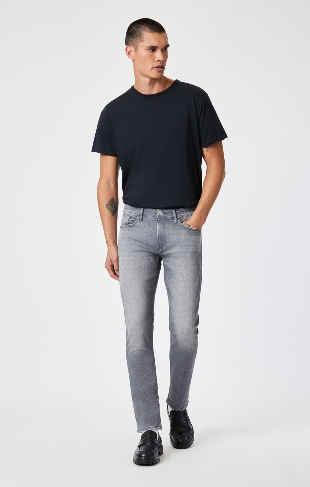 MARCUS SLIM STRAIGHT LEG IN MID GREY FEATHER BLUE - Mavi Jeans