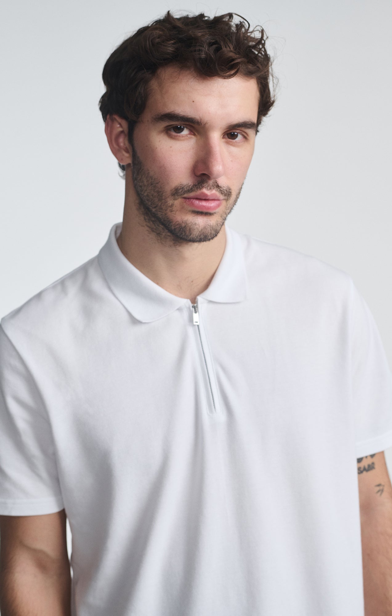 QUARTER ZIP POLO SHIRT IN WHITE - Mavi Jeans