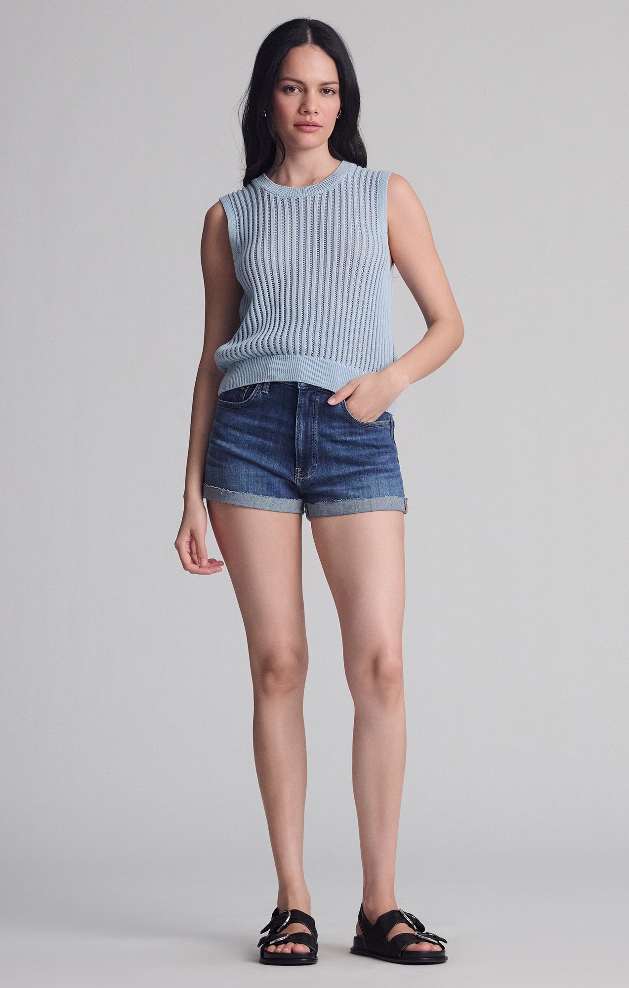 SLEEVELESS KNIT TOP IN NIAGARA MIST - Mavi Jeans