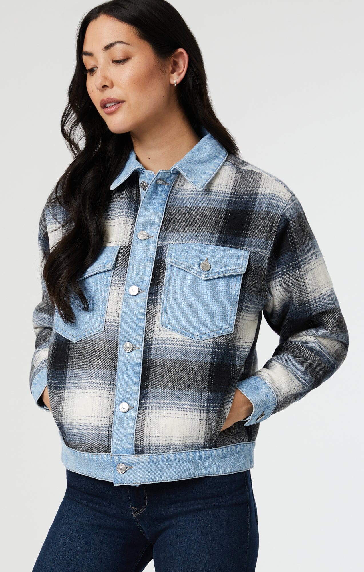 NELLIE JACKET IN GREY PLAID - Mavi Jeans