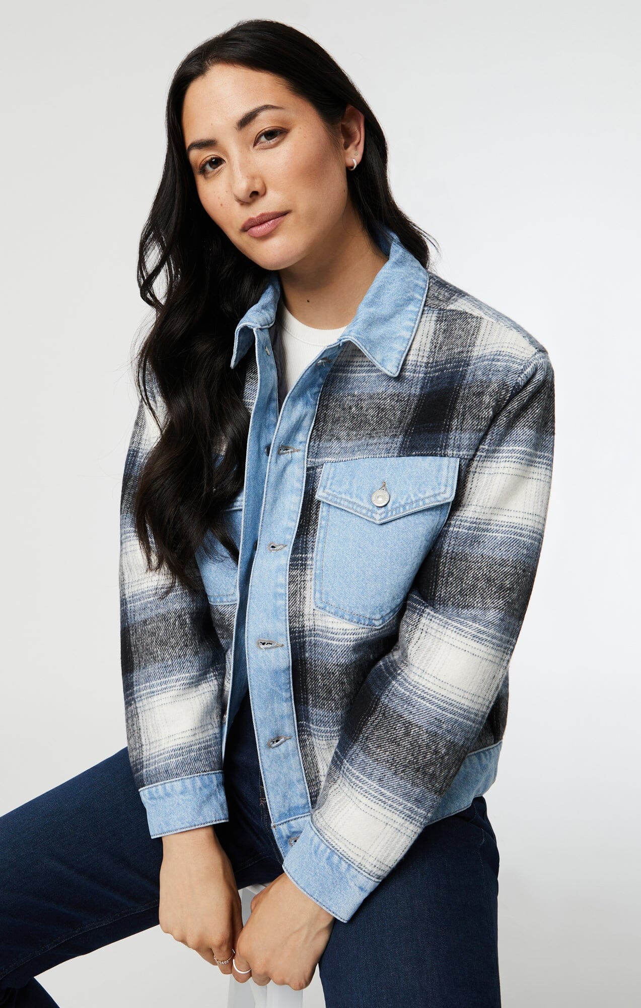 NELLIE JACKET IN GREY PLAID - Mavi Jeans