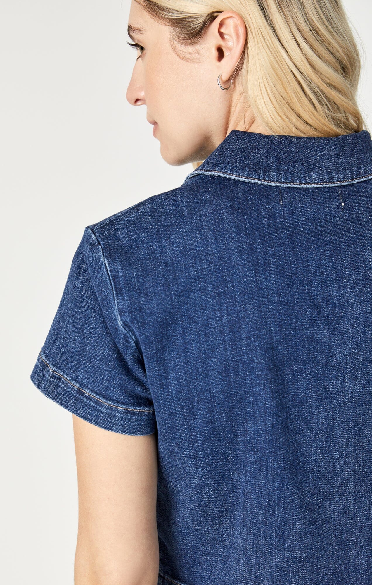 KEYLA CROP SHORT SLEEVE SHIRT IN DARK FEATHER BLUE - Mavi Jeans
