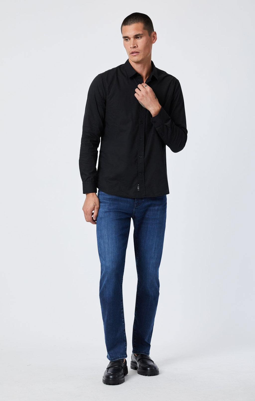 BUTTON-UP LONG SLEEVE SHIRT IN BLACK - Mavi Jeans