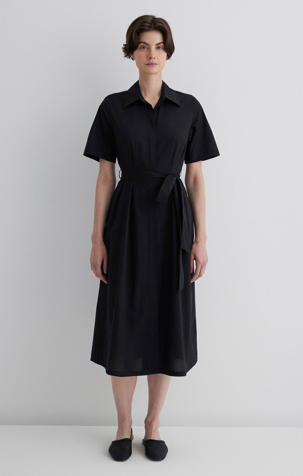 TIE-WAIST MIDI SHIRTDRESS IN BLACK - Mavi Jeans
