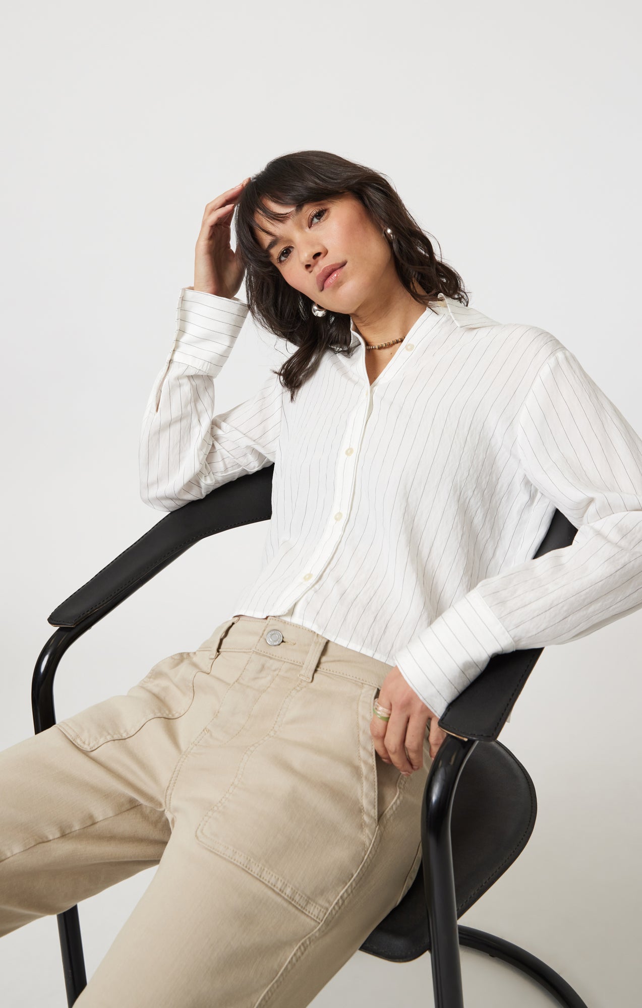 LONG SLEEVE BUTTON-UP SHIRT IN BLACK PIN STRIPE - Mavi Jeans