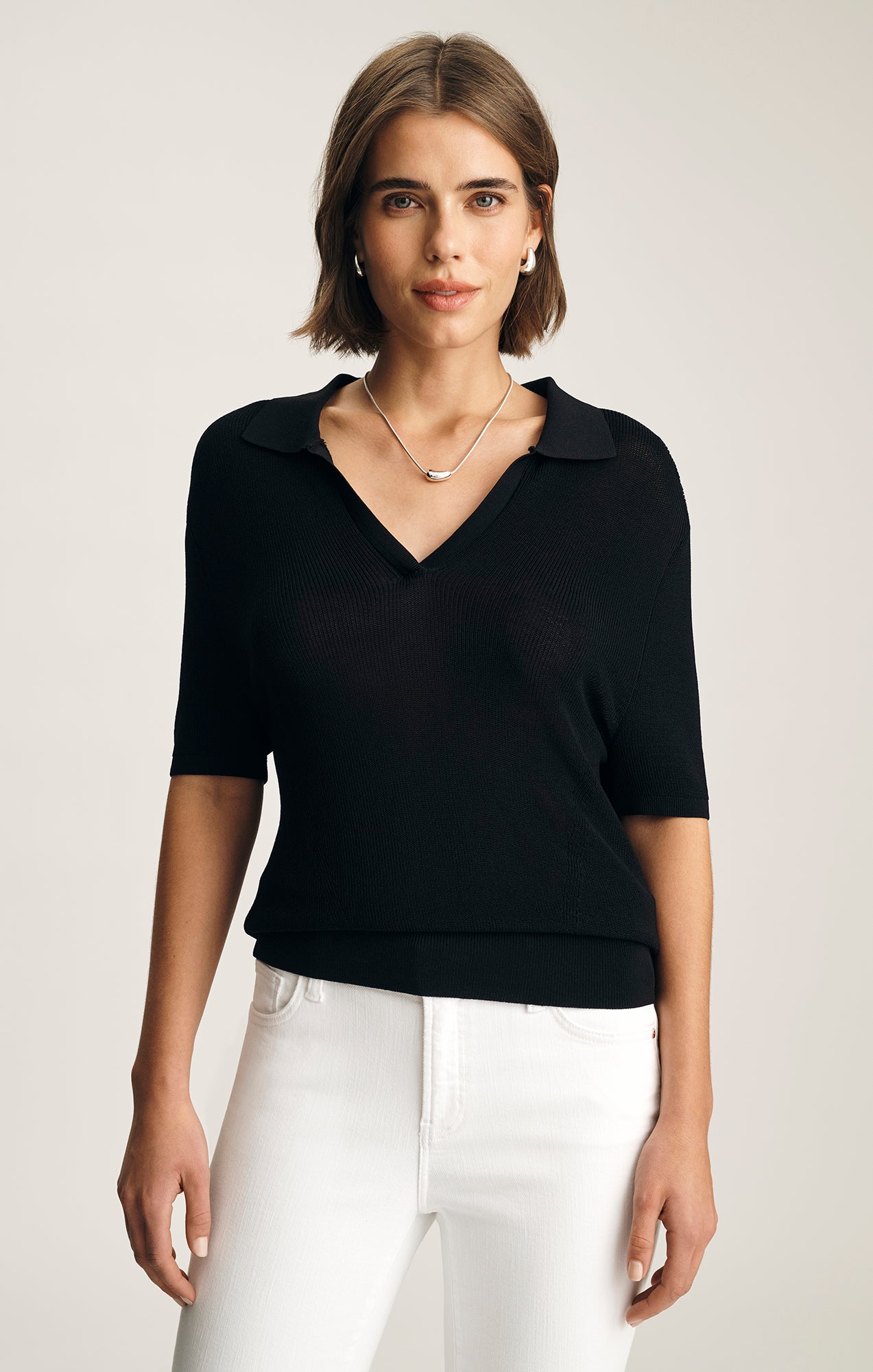 SHORT SLEEVE POLO SWEATER IN BLACK - Mavi Jeans