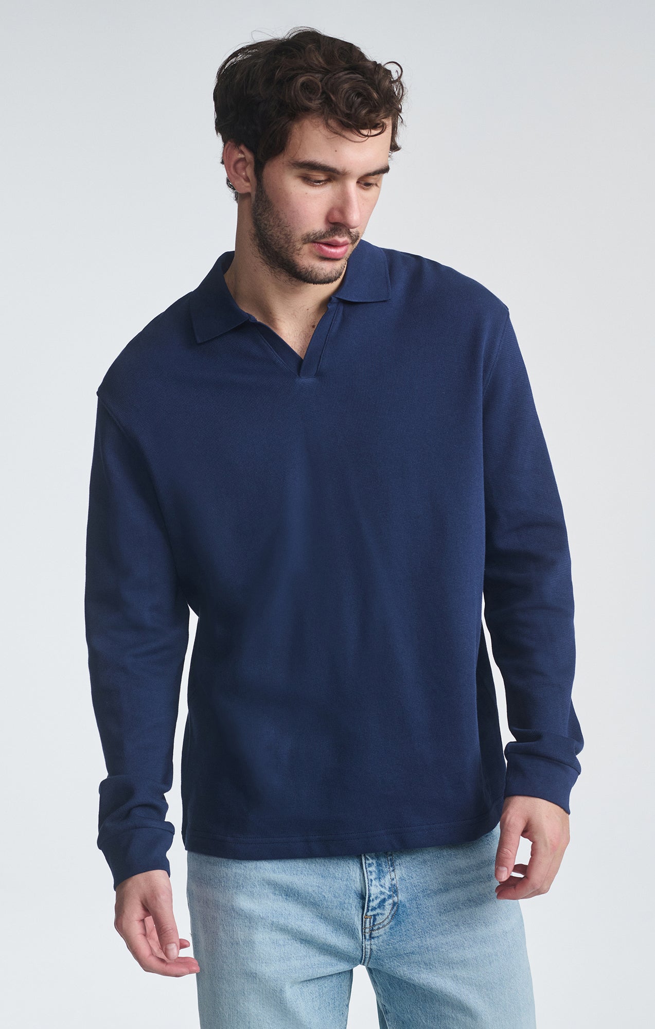 POLO COLLAR LONG SLEEVE SHIRT IN BLACK IRIS - Mavi Jeans