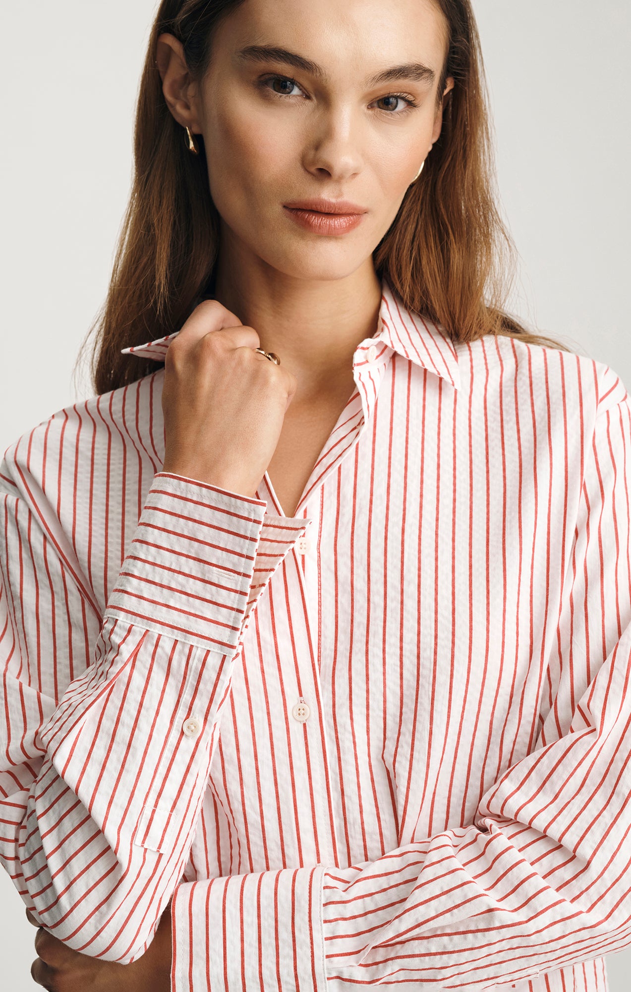 LONG SLEEVE BUTTON-UP SHIRT IN RED STRIPED - Mavi Jeans